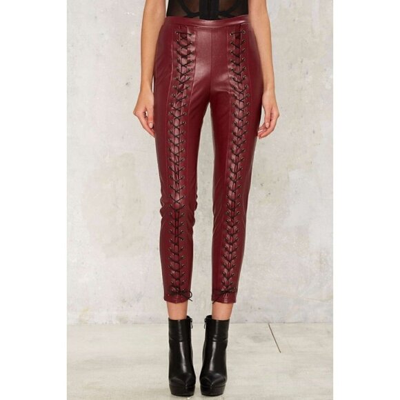 Line & Dot Women's Red Vegan Leather Juniper Lace up Corset Leggings Size S - Picture 3 of 15